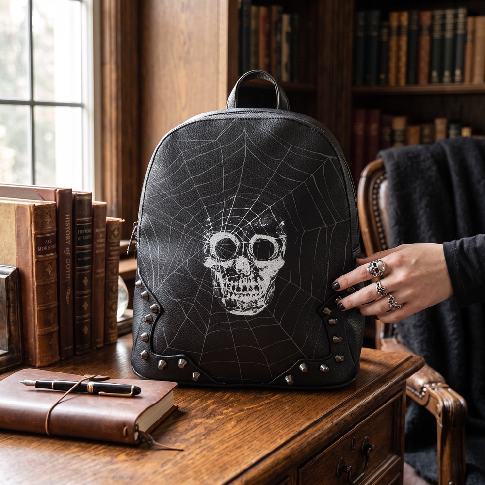 NWT Scarleton Gothic Skull Spider Web Backpack Studded Black Punk Emo Backpack